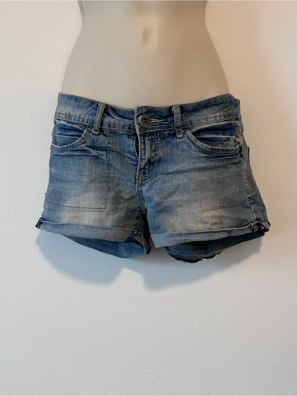 Streetwear Society Faded Blue Denim Roll-Hem Shorts